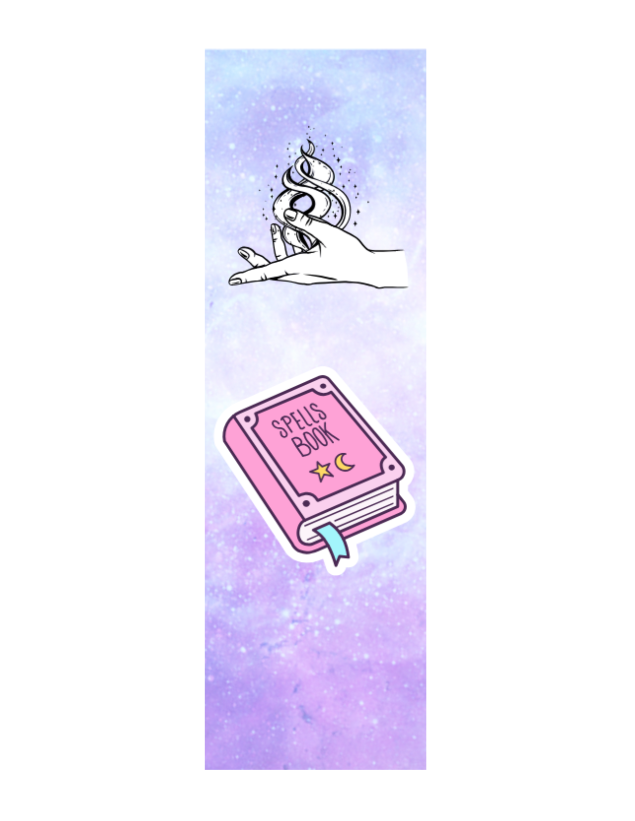Magical book with a hand on a gradient purple and blue background