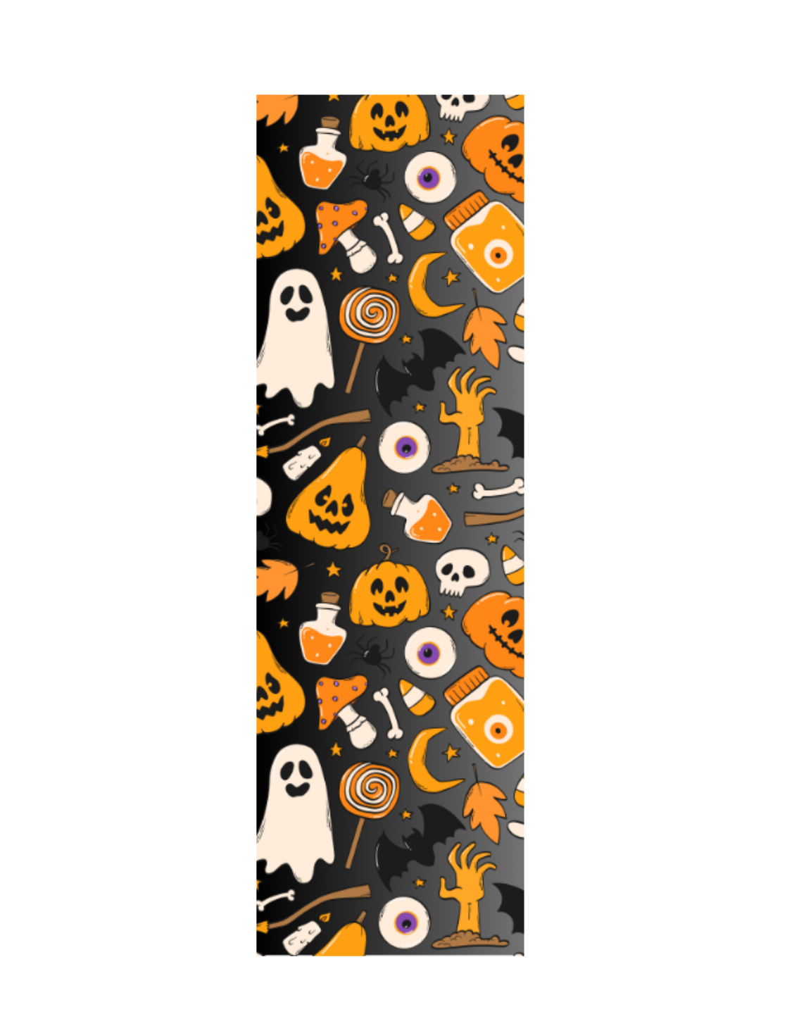 Halloween-themed product with various icons on a black background.