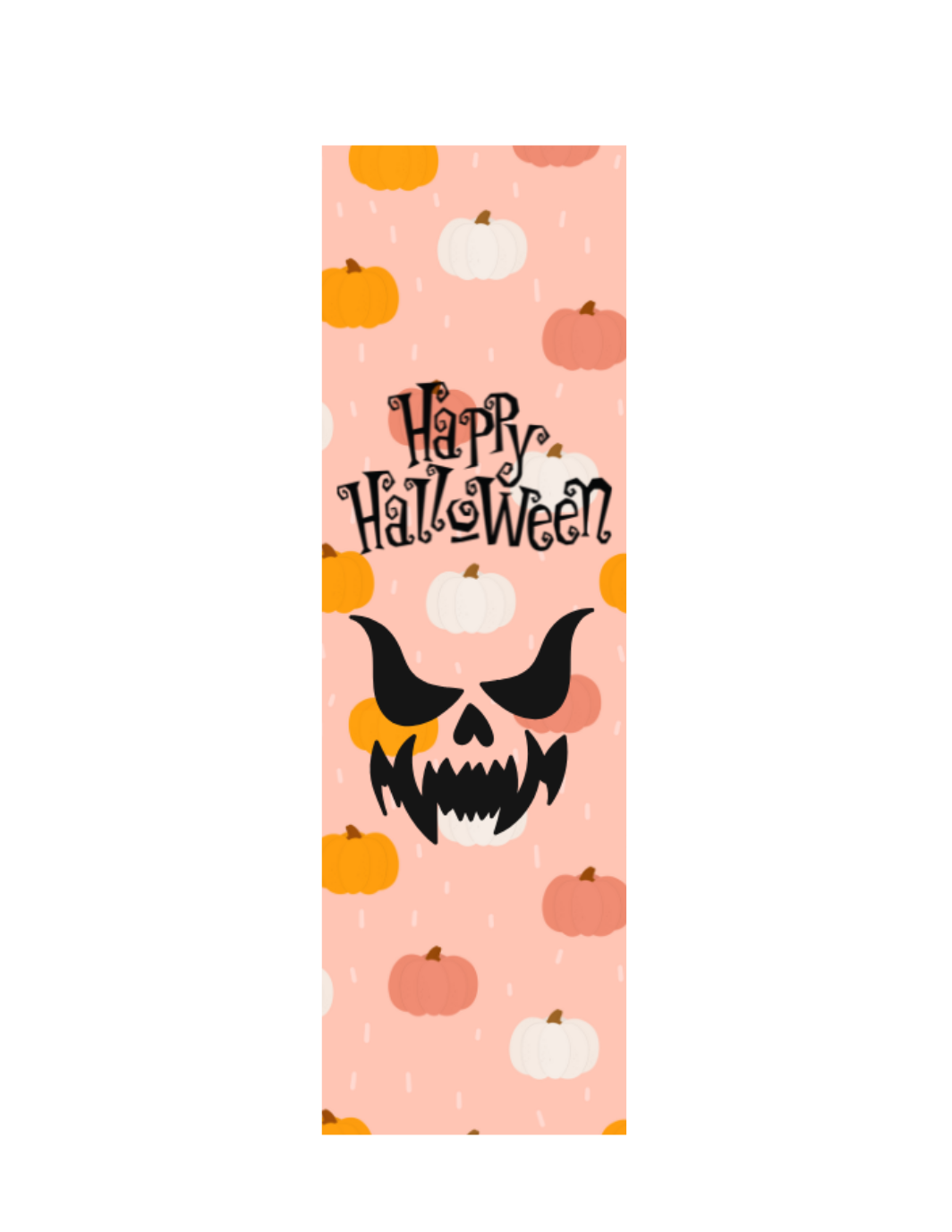 Halloween-themed product packaging with a skull design and 'Happy Halloween' text on a pink background.